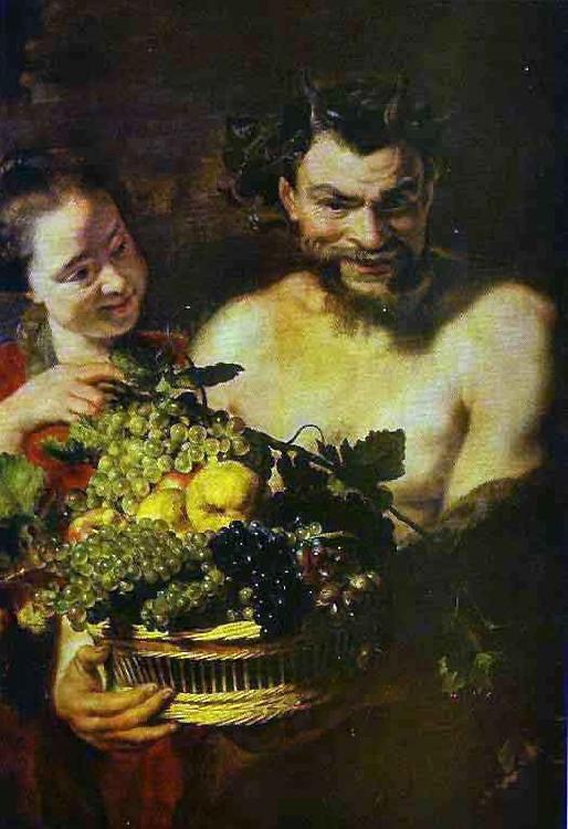 Jacob Jordaens Satyr and Girl with a Basket of Fruit